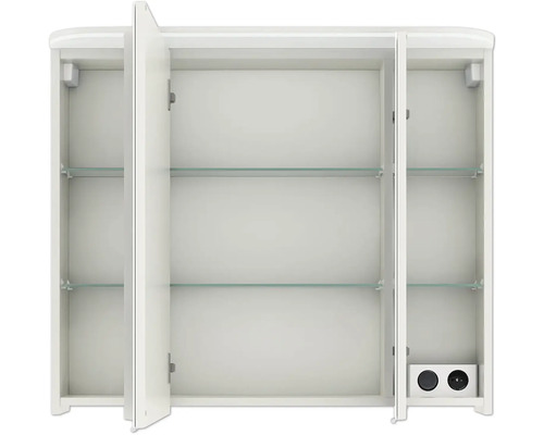 Offener Spiegelschrank mit drei Türen und Glasböden für das Badezimmer