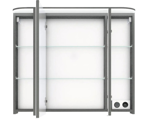 Spiegelschrank mit drei Türen, Glasböden und Steckdosen