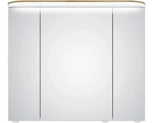 Weißer Bad-Hängeschrank mit Holzplatte