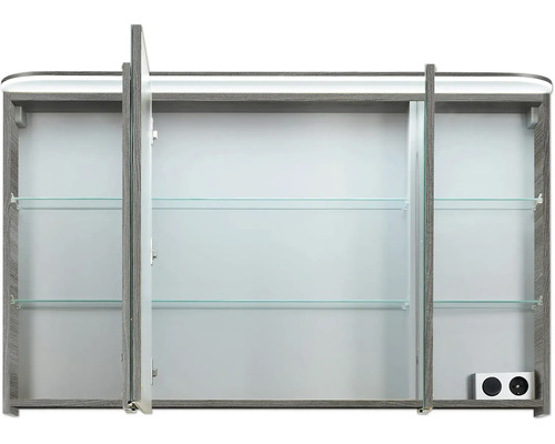 Spiegelschrank mit offenen Türen und Glasböden