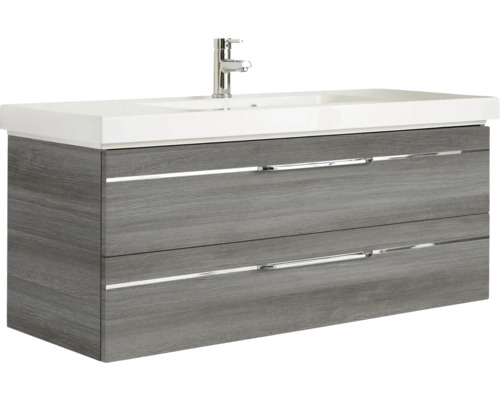 Hänge-Waschtischunterschrank mit zwei Schubladen, Aufsatzwaschbecken und Armatur