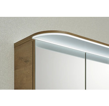 Badmöbel-Set Pelipal Sunline 108 BxHxT 123 x 200 x 50,8 cm Frontfarbe eiche riviera Badmöbelset 3-teilig mit Waschtisch Mineralmarmor weiß und Waschtischunterschrank Spiegelschrank mit LED-Beleuchtung