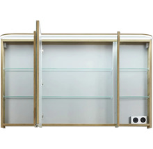 Badmöbel-Set Pelipal Sunline 108 BxHxT 123 x 200 x 50,8 cm Frontfarbe eiche riviera Badmöbelset 3-teilig mit Waschtisch Mineralmarmor weiß und Waschtischunterschrank Spiegelschrank mit LED-Beleuchtung