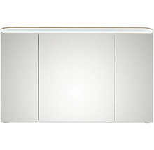 Badmöbel-Set Pelipal Sunline 108 BxHxT 123 x 200 x 50,8 cm Frontfarbe eiche riviera Badmöbelset 3-teilig mit Waschtisch Mineralmarmor weiß und Waschtischunterschrank Spiegelschrank mit LED-Beleuchtung