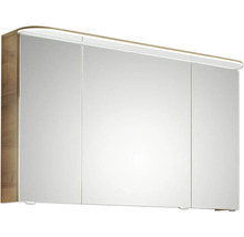 Badmöbel-Set Pelipal Sunline 108 BxHxT 123 x 200 x 50,8 cm Frontfarbe eiche riviera Badmöbelset 3-teilig mit Waschtisch Mineralmarmor weiß und Waschtischunterschrank Spiegelschrank mit LED-Beleuchtung