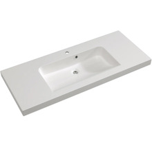 Badmöbel-Set Pelipal Sunline 108 BxHxT 123 x 200 x 50,8 cm Frontfarbe eiche riviera Badmöbelset 3-teilig mit Waschtisch Mineralmarmor weiß und Waschtischunterschrank Spiegelschrank mit LED-Beleuchtung