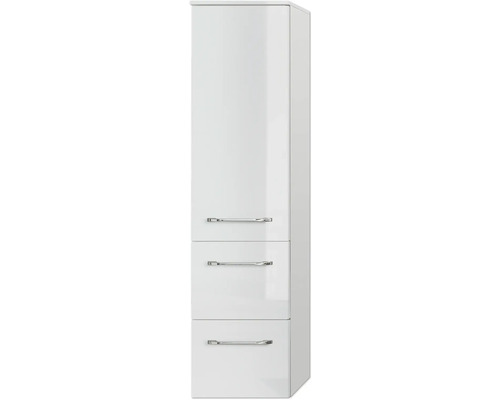Weißer Bad-Hochschrank mit drei Schubladen und Griffen