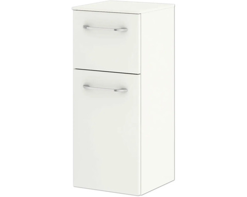 Weißer Bad-Hochschrank mit zwei Schubladen und Griffen