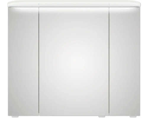 Weißer Spiegelschrank mit drei Türen.