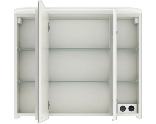 Offener Badezimmer Spiegelschrank mit drei Türen und Glasablagen