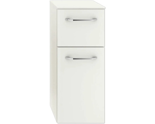 Weißer Badezimmer-Hängeschrank mit zwei Schubladen und Metallgriffen