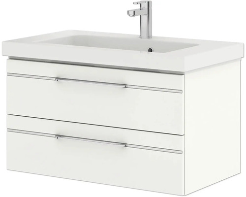 Waschtischunterschrank mit zwei Schubladen und Aufsatzwaschbecken mit Armatur
