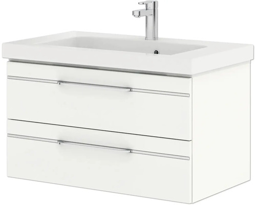 Waschtischunterschrank mit zwei Schubladen und Waschbecken sowie Armatur