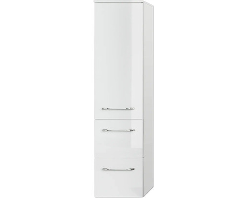 Weißer Bad-Hochschrank mit drei Schubladen und Griffen