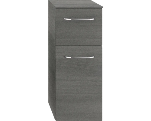 Grauer Waschtischunterschrank mit zwei Schubladen und Griffen