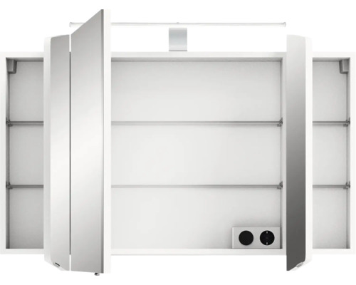 Offener Spiegelschrank mit Beleuchtung und Steckdose