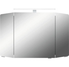 Badmöbel-Set Pelipal Sunline 104 BxHxT 101 x 200 x 50,5 cm Frontfarbe graphit struktur quer Badmöbelset 3-teilig mit Waschtisch Mineralmarmor weiß und Waschtischunterschrank Spiegelschrank mit LED-Beleuchtung