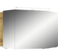 Badmöbel-Set Pelipal Sunline 104 BxHxT 101 x 200 x 50,5 cm Frontfarbe eiche riviera Badmöbelset 3-teilig mit Waschtisch Mineralmarmor weiß und Waschtischunterschrank Spiegelschrank mit LED-Beleuchtung