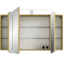 Badmöbel-Set Pelipal Sunline 104 BxHxT 101 x 200 x 50,5 cm Frontfarbe eiche riviera Badmöbelset 3-teilig mit Waschtisch Mineralmarmor weiß und Waschtischunterschrank Spiegelschrank mit LED-Beleuchtung