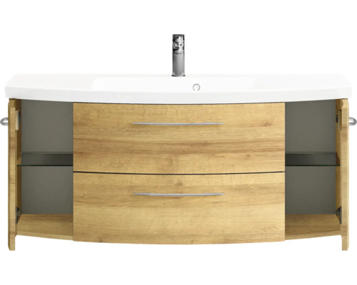 Waschtischunterschrank mit offenem Schrankfach und zwei Schubladen