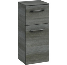 Badmöbel-Set Pelipal Sunline 104 BxHxT 131 x 200 x 50,5 cm Frontfarbe graphit struktur quer Badmöbelset 4-teilig mit Waschtisch Mineralmarmor weiß und Waschtischunterschrank Spiegelschrank mit LED-Beleuchtung Unterschrank