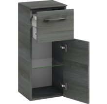 Badmöbel-Set Pelipal Sunline 104 BxHxT 131 x 200 x 50,5 cm Frontfarbe graphit struktur quer Badmöbelset 4-teilig mit Waschtisch Mineralmarmor weiß und Waschtischunterschrank Spiegelschrank mit LED-Beleuchtung Unterschrank