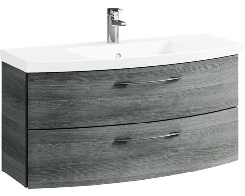 Waschtischunterschrank mit zwei Schubladen, Holzdekor und Aufsatzwaschbecken