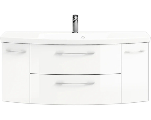 Weißer Waschtisch mit Waschbecken und zwei Schubladen