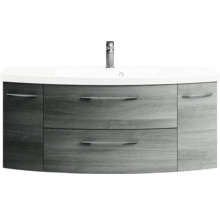 Badmöbel-Set Pelipal Sunline 104 BxHxT 151 x 200 x 50,5 cm Frontfarbe graphit struktur quer Badmöbelset 4-teilig mit Waschtisch Mineralmarmor weiß und Waschtischunterschrank Spiegelschrank mit LED-Beleuchtung Unterschrank