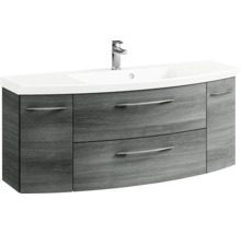 Badmöbel-Set Pelipal Sunline 104 BxHxT 151 x 200 x 50,5 cm Frontfarbe graphit struktur quer Badmöbelset 4-teilig mit Waschtisch Mineralmarmor weiß und Waschtischunterschrank Spiegelschrank mit LED-Beleuchtung Unterschrank