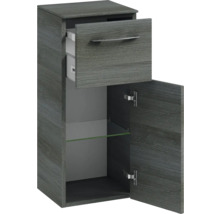 Badmöbel-Set Pelipal Sunline 104 BxHxT 151 x 200 x 50,5 cm Frontfarbe graphit struktur quer Badmöbelset 4-teilig mit Waschtisch Mineralmarmor weiß und Waschtischunterschrank Spiegelschrank mit LED-Beleuchtung Unterschrank