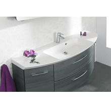 Badmöbel-Set Pelipal Sunline 104 BxHxT 151 x 200 x 50,5 cm Frontfarbe graphit struktur quer Badmöbelset 4-teilig mit Waschtisch Mineralmarmor weiß und Waschtischunterschrank Spiegelschrank mit LED-Beleuchtung Unterschrank
