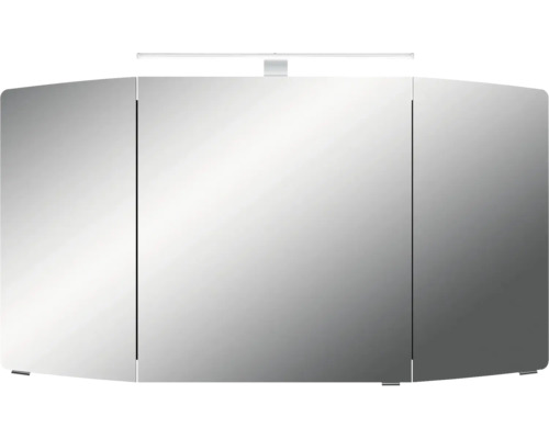 Spiegelschrank mit drei Türen und Beleuchtung für das Badezimmer.