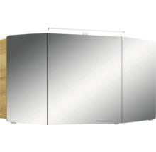 Badmöbel-Set Pelipal Sunline 104 BxHxT 151 x 200 x 50,5 cm Frontfarbe eiche riviera Badmöbelset 4-teilig mit Waschtisch Mineralmarmor weiß und Waschtischunterschrank Spiegelschrank mit LED-Beleuchtung Hochschrank