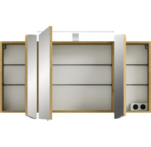 Badmöbel-Set Pelipal Sunline 104 BxHxT 151 x 200 x 50,5 cm Frontfarbe eiche riviera Badmöbelset 4-teilig mit Waschtisch Mineralmarmor weiß und Waschtischunterschrank Spiegelschrank mit LED-Beleuchtung Hochschrank
