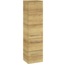 Badmöbel-Set Pelipal Sunline 104 BxHxT 151 x 200 x 50,5 cm Frontfarbe eiche riviera Badmöbelset 4-teilig mit Waschtisch Mineralmarmor weiß und Waschtischunterschrank Spiegelschrank mit LED-Beleuchtung Hochschrank