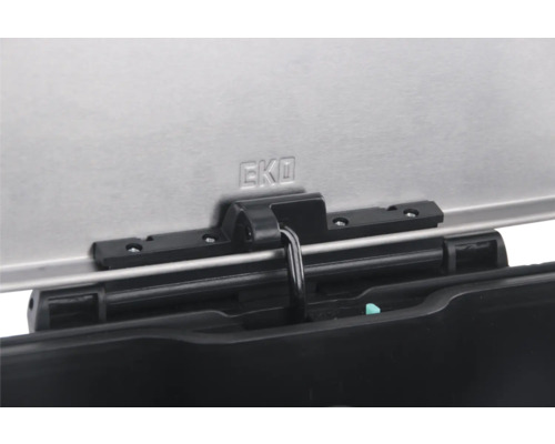 Detailansicht eines EKO Abfalleimers mit Scharnier und Deckel