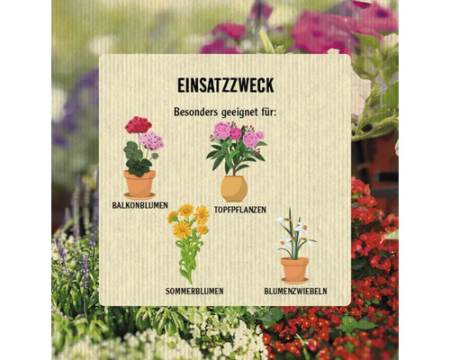 Anwendungsbeispiele für Balkonblumen, Topfpflanzen, Sommerblumen und Blumenzwiebeln.