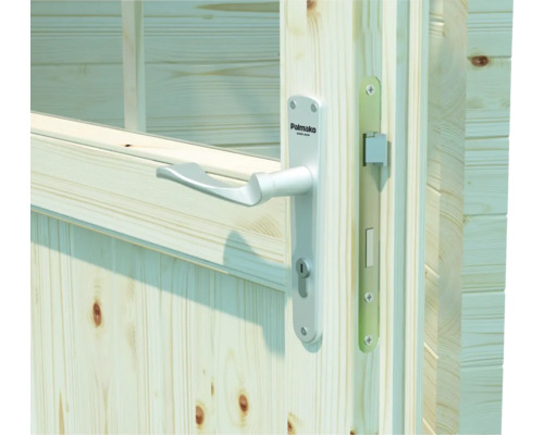 Detailansicht einer Holztür mit Schloss und Türgriff von Palmako