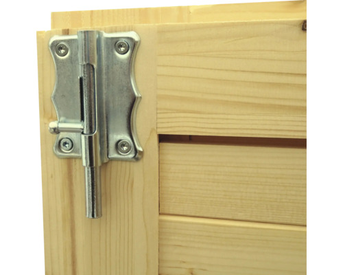 Detailaufnahme eines Riegelverschlusses an einer Holztür