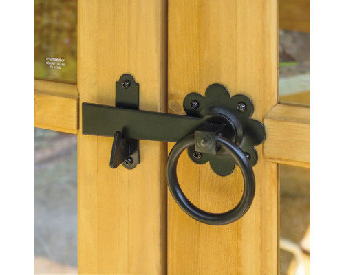 Schlossriegel mit Ringgriff an einer Holztür