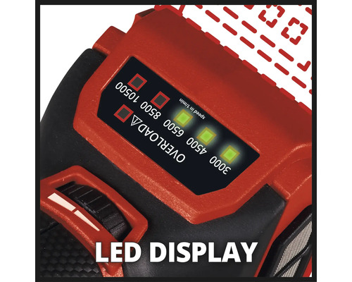 LED Anzeige einer Bohrmaschine mit Geschwindigkeitsanzeige und Überlastungswarnung