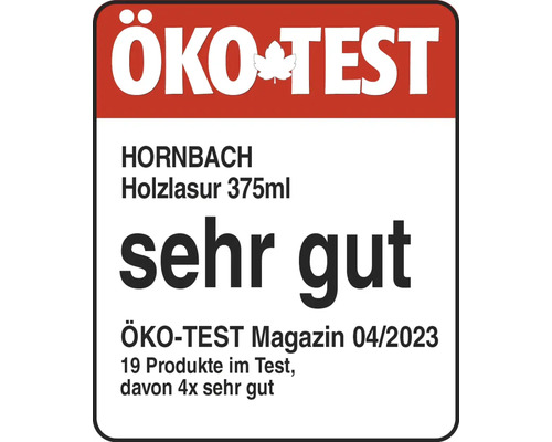 Öko-Test Siegel für Hornbach Holzlasur 375ml: Sehr gut