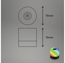 Produktabbildung mit Maßangaben: Höhe 70 mm, Durchmesser 70 mm