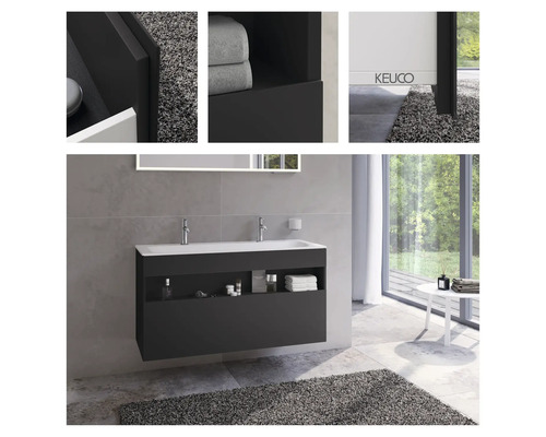 Modernes Badezimmer mit Waschtischunterschrank, Aufsatzwaschbecken und Ablage