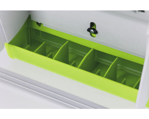 Grüne Schublade mit Fächern zur Aufbewahrung
