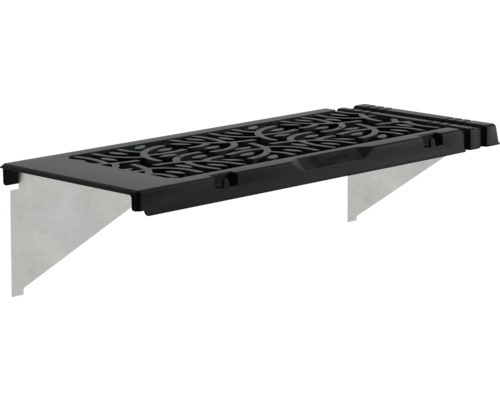 Schwarz lackierter Kellerfensterrost mit zwei Wandhalterungen