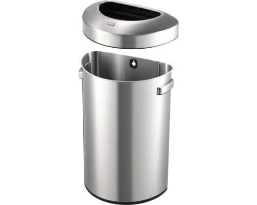 Edelstahl Abfallbehälter zur Wandmontage mit abnehmbarem Deckel.