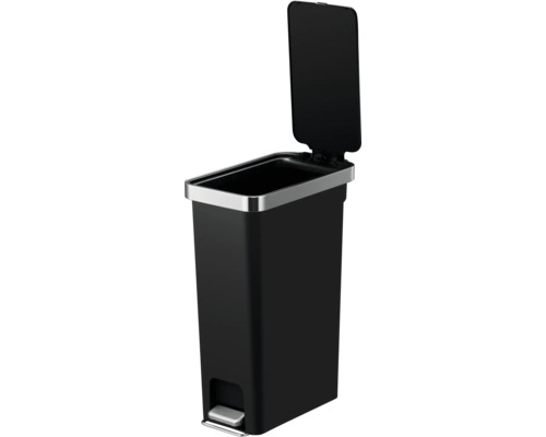 Schwarzer Treteimer mit geöffnetem Deckel