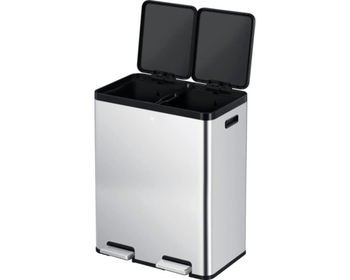 Abfalltrennsystem aus Edelstahl mit zwei Fächern und Pedalöffnung